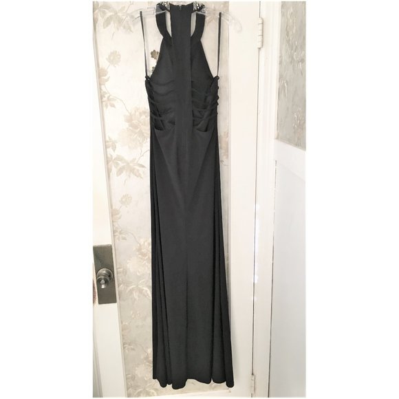 B.Darlin Long Black Evening Dress With Rhinestone Collar,Size 7/8 - Picture 4 of 6
